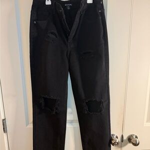 Y2K PrettyLittleThing Black Distressed High Rise Rodeo Straight Leg Jeans Size 4